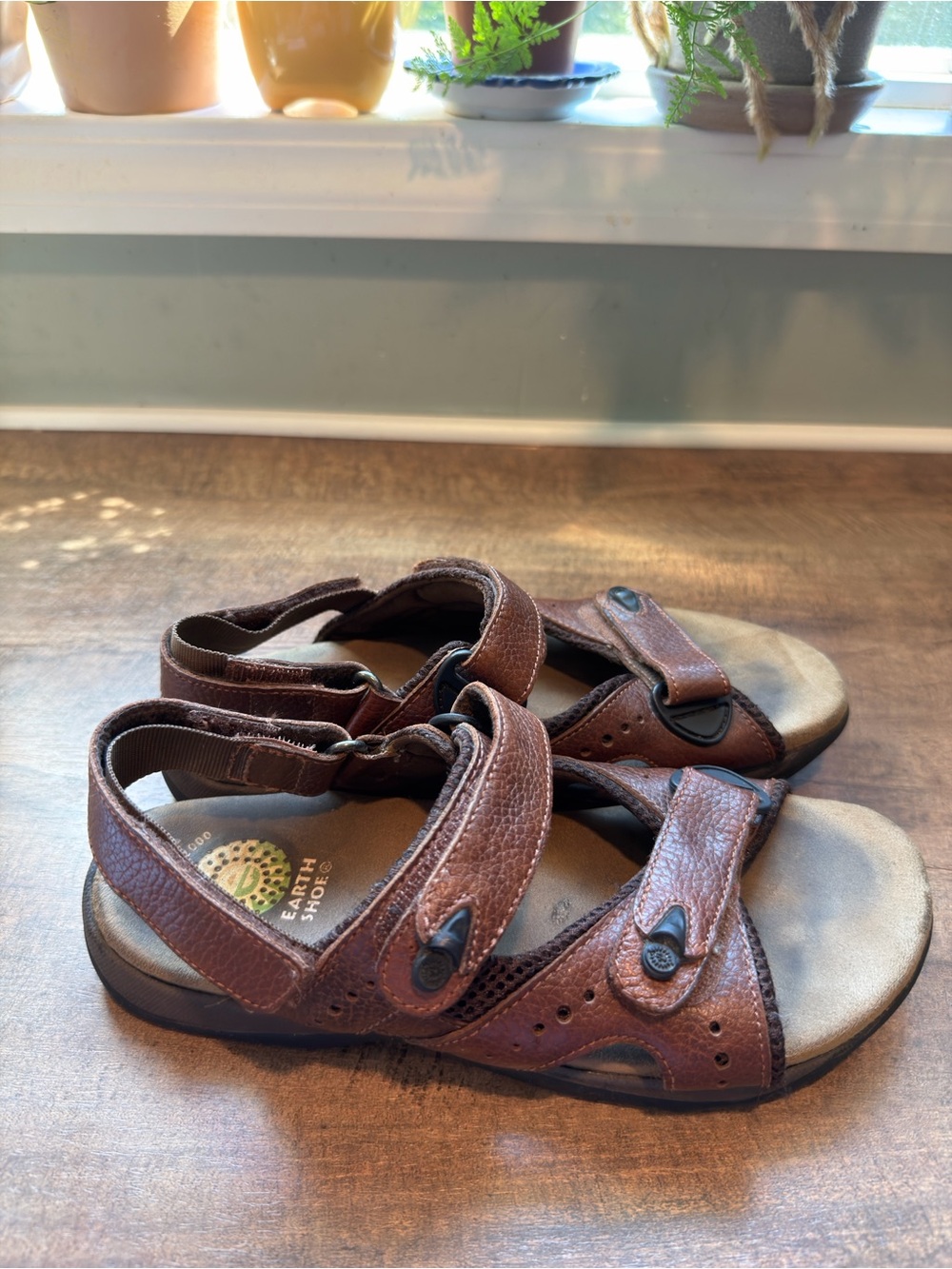 Earth Shoes Gelron 2000 Men's Sandals Brown Leather Hook & Loop US 8
